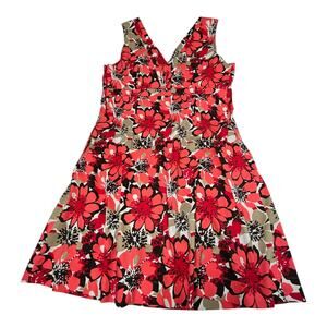 East 5th Coral Red Floral V-Neck Mini Dress
